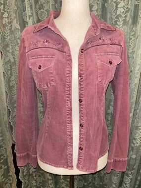 Vintage Pink Corduroy Western Cowgirl Button-Up Shirt